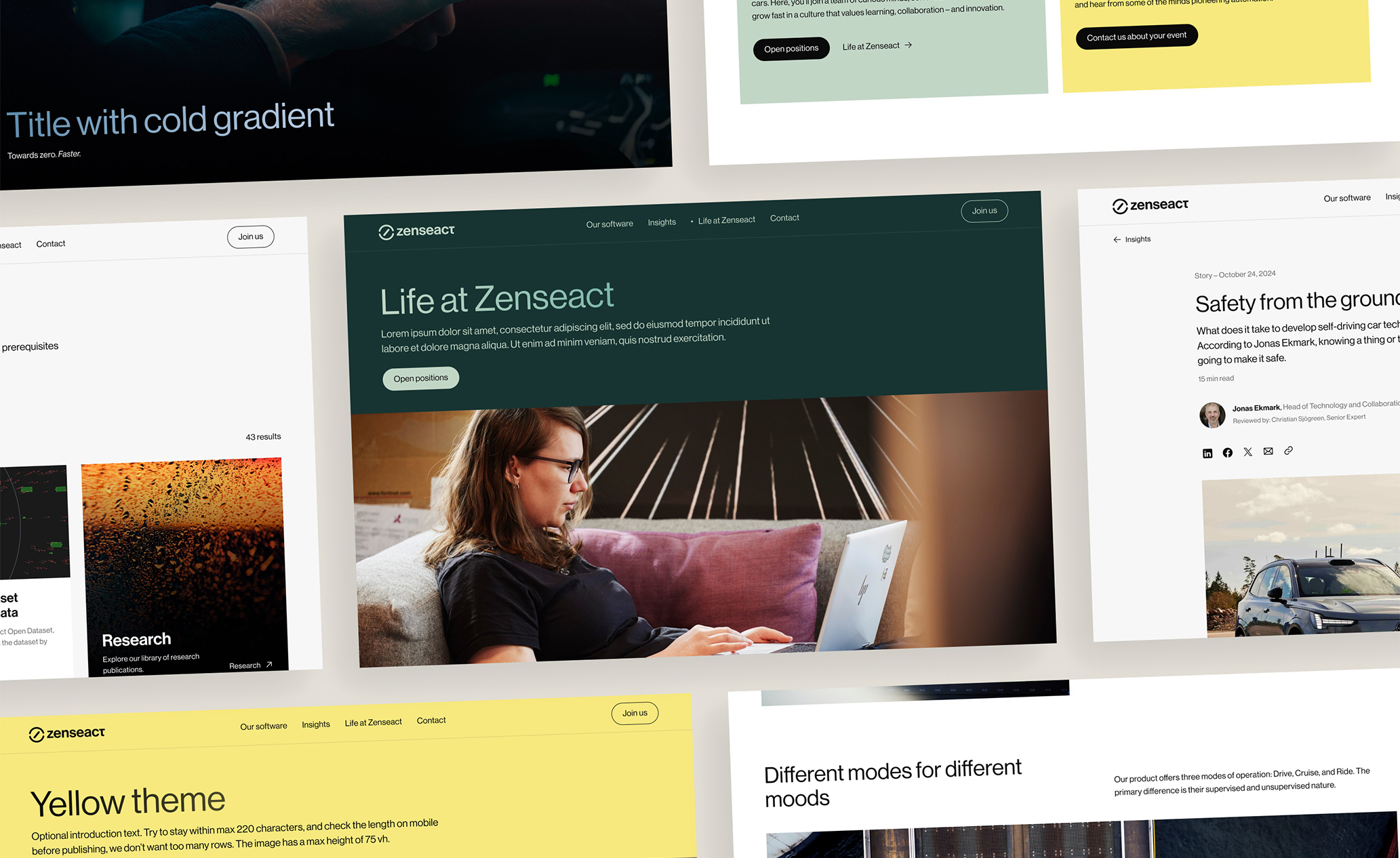 Some of the UI components of the Zenseact website