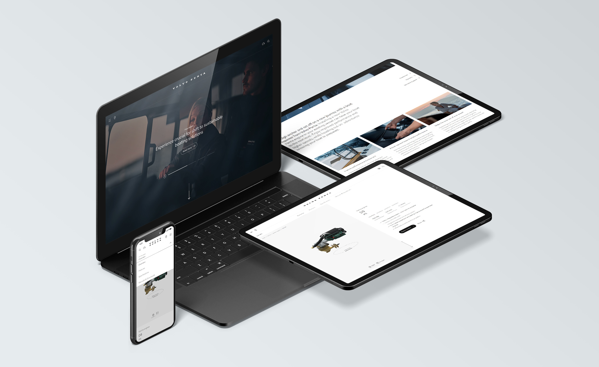 The redesigned Volvo Penta website shown in a mockup