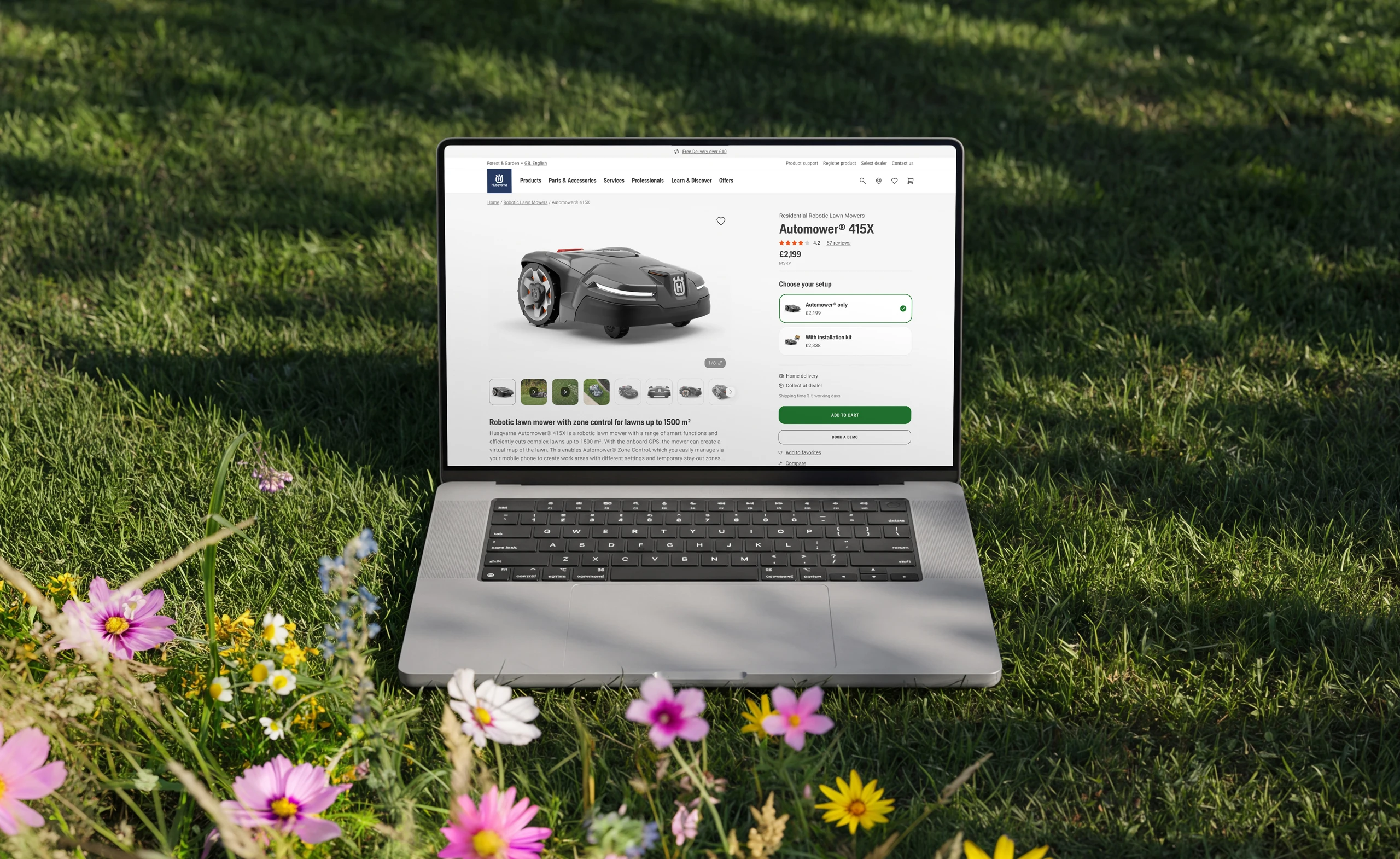 Husqvarna Forest & Garden website shown on a laptop and phone