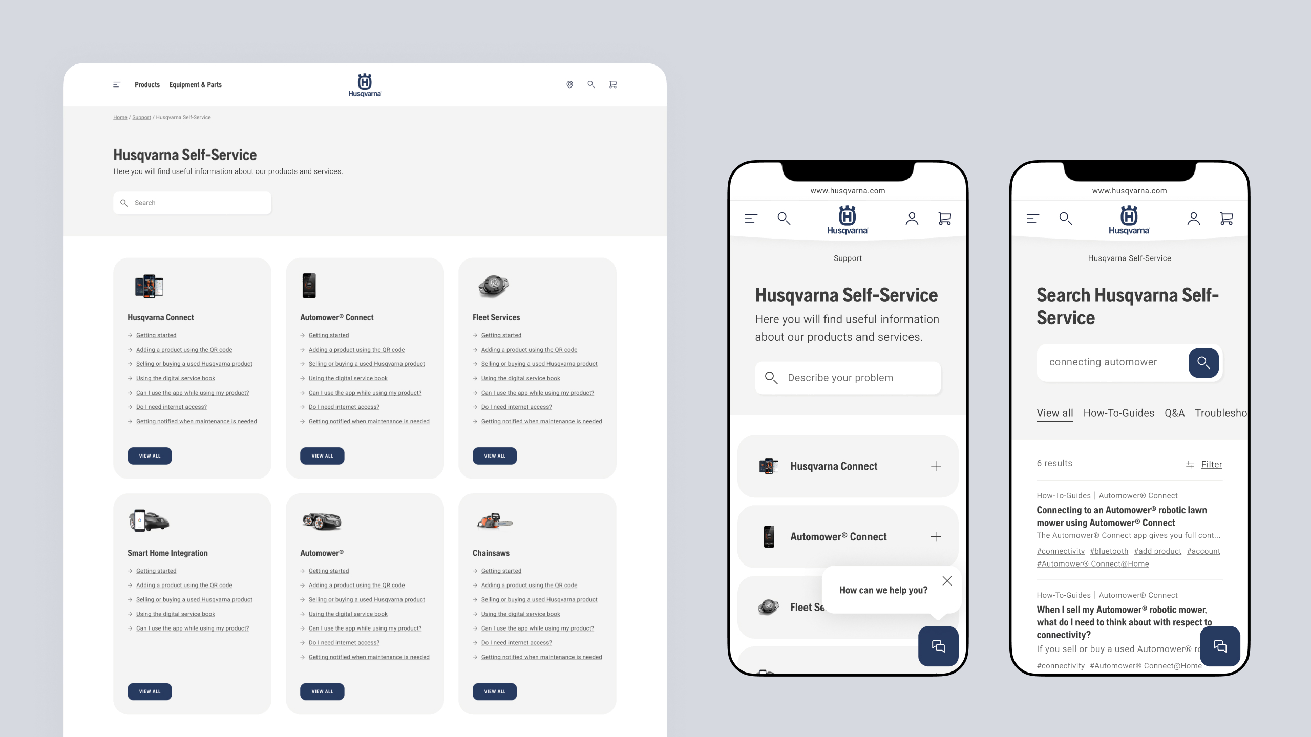 The self-service support hub with categories, featured articles, and search